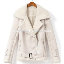 high quality women suede coat with collar and adjustive waist coat